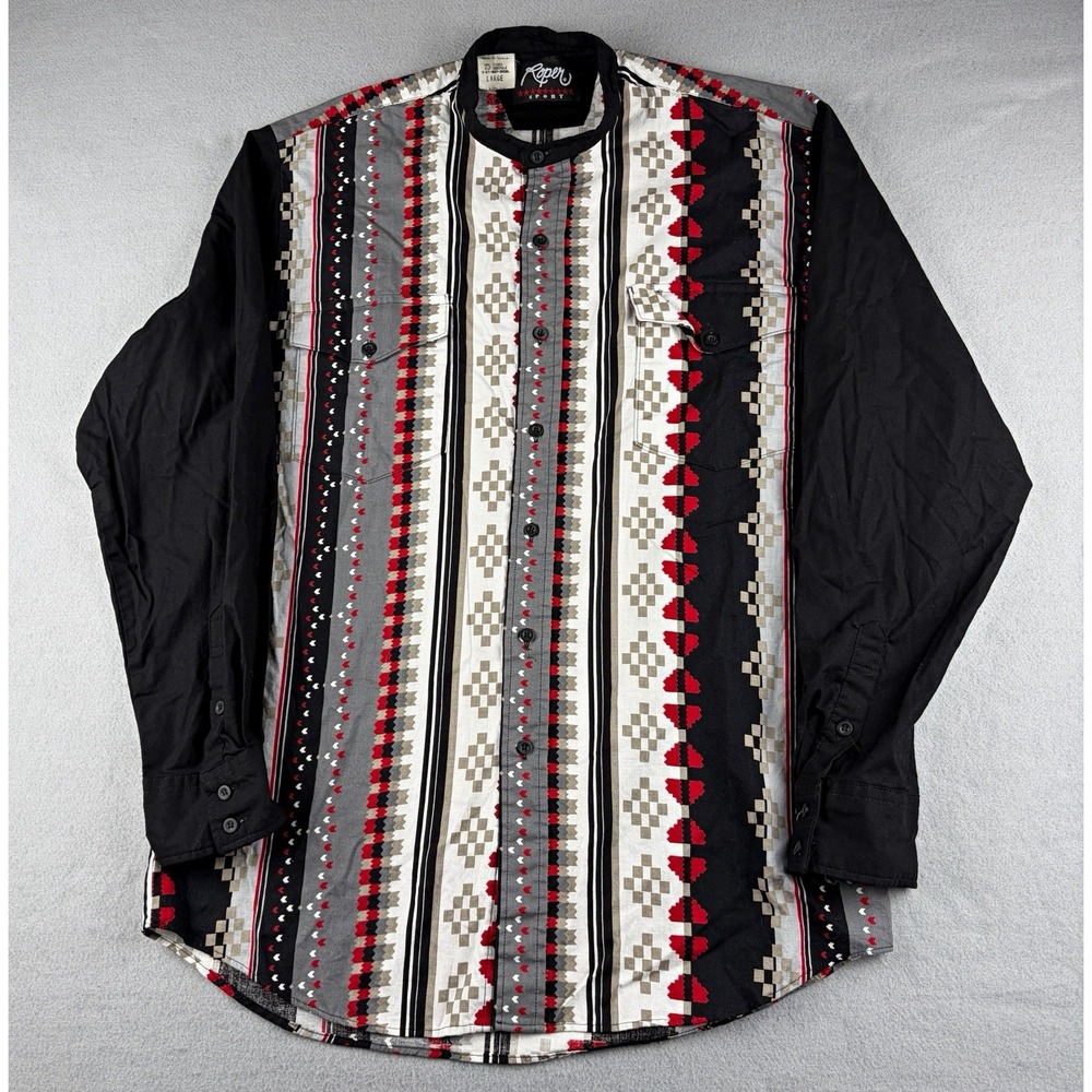 Roper Sport Vintage 90s Southwestern Shirt Black Red Men's L Made USA